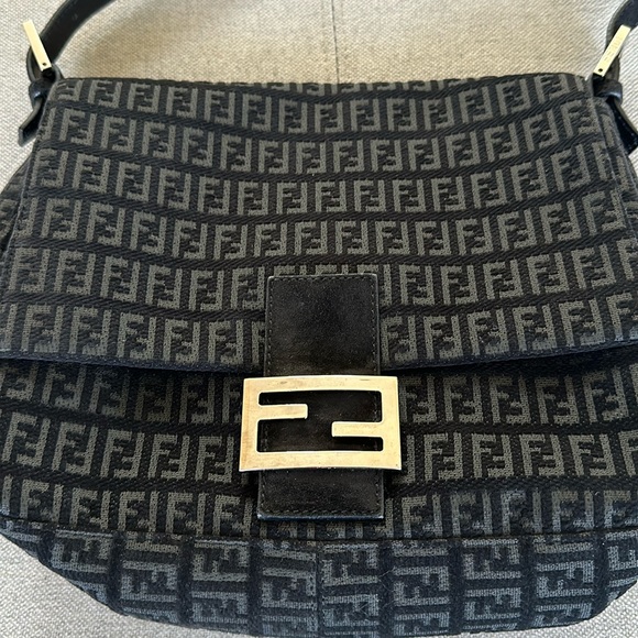 Fendi Monogram Black Suede Shoulder Bag - Picture 2 of 12